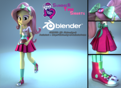 Size: 2657x1920 | Tagged: safe, artist:efk-san, fluttershy, equestria girls, g4, my little pony equestria girls: summertime shorts, pet project, 3d, 3d model, blender, bow, clothes, converse, cute, female, raised leg, shoes, skirt, smiling, sneakers, solo
