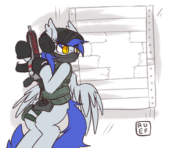 Size: 1280x1102 | Tagged: safe, artist:ruef, oc, oc only, oc:gabriel, pegasus, pony, combat, explicit source, rainbow six siege, weapon