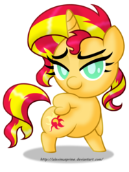 Size: 2330x3100 | Tagged: safe, artist:aleximusprime, sunset shimmer, pony, unicorn, g4, chibi, cute, female, high res, mare, shimmerbetes, smiling, solo