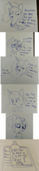 Size: 1440x6190 | Tagged: safe, artist:tjpones, princess luna, sci-twi, twilight sparkle, alicorn, pony, unicorn, series:sciset diary, equestria girls, g4, clipboard, comic, dark comedy, dialogue, dream, equestria girls ponified, glasses, hoof hold, lineart, monochrome, ponified, traditional art, unicorn sci-twi