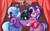 Size: 2884x1801 | Tagged: safe, artist:graphene, queen chrysalis, starlight glimmer, trixie, changeling, changeling queen, pony, unicorn, g4, bipedal, bottom heavy, chubby, clothes, cute, cutealis, dialogue, diatrixes, equestria is doomed, eyes closed, fat, fishnet stockings, glimmerbetes, glowing horn, hat, hips, horn, large butt, leotard, magic, magic trick, magician outfit, pear shaped, socks, starlard glimmer, the ass was fat, the great and bountiful trixie, thick, thigh highs, this will end in tears and/or death, this will not end well, thunder thighs, trio, wide hips