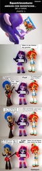 Size: 838x3366 | Tagged: safe, artist:whatthehell!?, edit, flash sentry, sunset shimmer, twilight sparkle, fish, equestria girls, g4, boots, clothes, doll, equestria girls minis, eqventures of the minis, friends with benefits, funny, furious, guitar, irl, japanese, jealous, parody, photo, shoes, sunset sushi, toy, translation request, trapped, tuxedo