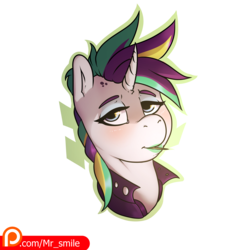 Size: 4000x4000 | Tagged: safe, artist:mr.smile, rarity, pony, unicorn, g4, alternate hairstyle, blushing, clothes, eyeshadow, female, lipstick, looking at you, makeup, mare, patreon, patreon logo, punk, raripunk, simple background, solo, toothpick, transparent background