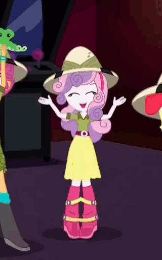 1547112 - safe, screencap, apple bloom, gummy, scootaloo, sweetie belle,  eqg summertime shorts, equestria girls, g4, the canterlot movie club,  animated, cropped, cute, diasweetes, gif, hnnng, jumping, solo focus -  Derpibooru