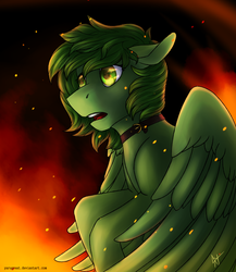 Size: 1280x1472 | Tagged: safe, artist:yarugreat, oc, oc only, oc:eskalion, pegasus, pony, fire, male, open mouth, signature, solo
