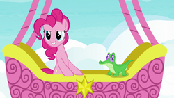 Size: 1280x720 | Tagged: safe, screencap, gummy, pinkie pie, pony, g4, not asking for trouble, hot air balloon, twinkling balloon