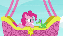Size: 1280x720 | Tagged: safe, screencap, gummy, pinkie pie, pony, g4, not asking for trouble, hot air balloon, twinkling balloon