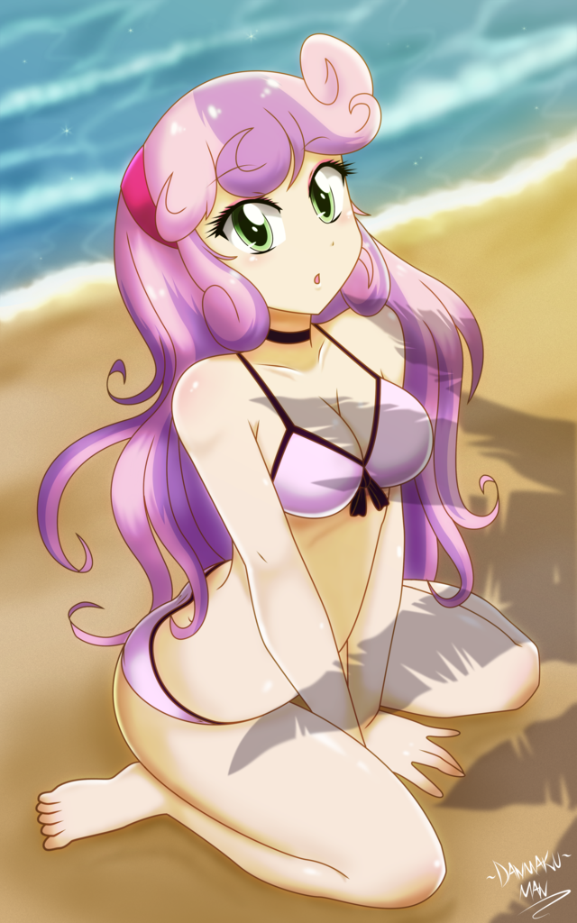 sweetie belle, human, absurd resolution, adorasexy, barefoot, beach, bicolo...