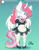 Size: 892x1155 | Tagged: safe, artist:nekocrispy, oc, oc only, oc:nekonin, anthro, anthro oc, blushing, chibi, clothes, crossdressing, femboy, high heels, looking at you, maid, male, one eye closed, open mouth, patreon, patreon logo, shoes, smiling, solo, stallion, trap, wink