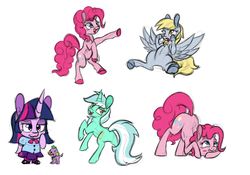 Size: 1500x1050 | Tagged: safe, artist:ramott, derpy hooves, lyra heartstrings, pinkie pie, spike, twilight sparkle, dog, anthro, equestria girls, g4, clothes, equestria girls outfit, spike the dog