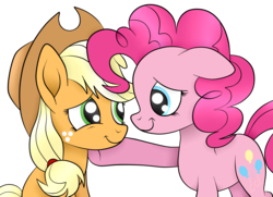 Size: 1936x1400 | Tagged: safe, artist:squipycheetah, applejack, pinkie pie, g4, comforting, cute, diapinkes, duo, female, jackabetes, lesbian, ship:applepie, shipping, simple background, transparent background