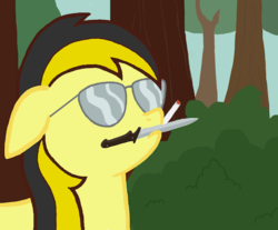 Size: 500x413 | Tagged: safe, oc, oc only, oc:leslie fair, earth pony, pony, /mlpol/, anarcho-capitalism, badass, cigarette, dale gribble, female, glasses, king of the hill, knife, mare, mouth hold, weapon