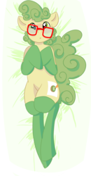 Size: 2600x5000 | Tagged: safe, artist:kiwiscribbles, oc, oc only, oc:kiwi scribbles, earth pony, pony, body pillow, body pillow design, clothes, female, glasses, heart eyes, kneesocks, mare, on back, simple background, socks, solo, transparent background, wingding eyes