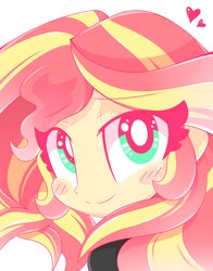 Size: 3218x4096 | Tagged: safe, artist:sohmasatori, sunset shimmer, equestria girls, absurd resolution, bedroom eyes, blushing, bust, clothes, cute, female, heart, looking at you, portrait, shimmerbetes, simple background, smiling, solo, sweet dreams fuel, white background