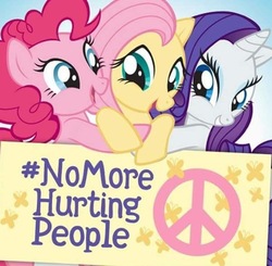 Size: 576x565 | Tagged: safe, artist:bravepawarctwlf, fluttershy, pinkie pie, rarity, earth pony, pegasus, pony, unicorn, g4, anti-war, cute, hashtag, hug, impossible, meta, pacifism, pacifist, peace symbol, stock vector, twitter