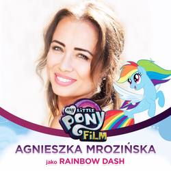Size: 960x960 | Tagged: safe, rainbow dash, human, seapony (g4), g4, my little pony: the movie, agnieszka mrozińska, irl, irl human, mlp movie cast icons, my little pony logo, photo, polish, seaponified, seapony rainbow dash, solo, species swap, voice actor, with their characters