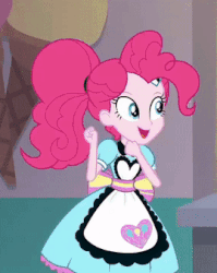 Size: 269x338 | Tagged: safe, screencap, pinkie pie, coinky-dink world, eqg summertime shorts, equestria girls, g4, animated, cute, dancing, diapinkes, female, gif, kissy face, puckered lips, server pinkie pie, solo, the monkey, waitress