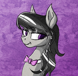 Size: 644x626 | Tagged: safe, artist:akweer, octavia melody, earth pony, pony, g4, bowtie, female, lidded eyes, mare, simple background, smiling, solo