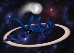 Size: 4960x3508 | Tagged: safe, artist:sstab29, princess luna, alicorn, pony, g4, female, moon, on back, solo, tangible heavenly object