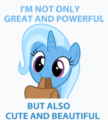 Size: 742x864 | Tagged: safe, trixie, pony, unicorn, g4, beautiful, bust, captain obvious, cute, diatrixes, female, i'm cute, mare, mouth hold, portrait, simple background, smiling, solo, to saddlebags and back again, trixie is cute, truth, white background