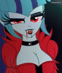 Size: 962x1133 | Tagged: safe, artist:cbear624, sonata dusk, vampire, equestria girls, g4, blood, breasts, busty sonata dusk, fangs, looking at you, smiling, stupid sexy sonata dusk