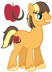 Size: 600x830 | Tagged: safe, artist:lost-our-dreams, oc, oc only, oc:jonathan buck, earth pony, pony, cutie mark background, male, offspring, parent:applejack, parent:caramel, parents:carajack, simple background, solo, stallion, transparent background, unshorn fetlocks