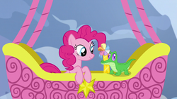 Size: 1280x720 | Tagged: safe, screencap, gummy, pinkie pie, pony, g4, not asking for trouble, hot air balloon, twinkling balloon