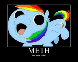 Size: 750x600 | Tagged: safe, artist:applebeans, edit, rainbow dash, pegasus, pony, g4, don't do drugs, meme, motivational poster, needs more jpeg, not salmon, oh boy, wat, why