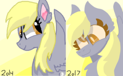 Size: 1420x878 | Tagged: safe, artist:anthillthesilverfan, derpy hooves, g4, comparison, female, redone, solo