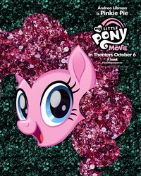 Size: 2000x2500 | Tagged: safe, pinkie pie, earth pony, pony, g4, my little pony: the movie, official, andrea libman, female, glitter, high res, movie poster, my little pony logo, poster, solo