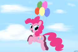 Size: 3496x2362 | Tagged: safe, artist:taurson, pinkie pie, pony, g4, balloon, butt, female, floating, flying, high res, open mouth, plot, smiling, solo, then watch her balloons lift her up to the sky