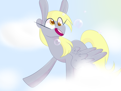 Size: 1024x768 | Tagged: safe, artist:unitress, derpy hooves, g4, cloud, female, flying, solo