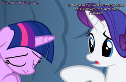 Size: 1048x688 | Tagged: safe, artist:navitaserussirus, rarity, twilight sparkle, genie, g4, ask, confused, floppy ears, sad