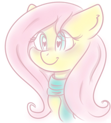 Size: 769x851 | Tagged: safe, artist:flaminbunny, derpibooru exclusive, fluttershy, g4, blushing, bust, clothes, cute, female, heart eyes, portrait, scarf, shyabetes, smiling, solo, wingding eyes