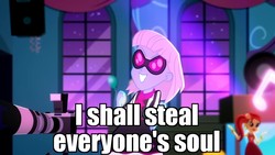 Size: 1366x768 | Tagged: safe, edit, edited screencap, screencap, photo finish, rose heart, a photo booth story, equestria girls, g4, my little pony equestria girls: summertime shorts, background human, camera, evil grin, fist, grin, happy, image macro, meme, smiling, your soul is mine