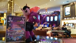 Size: 2048x1152 | Tagged: safe, photographer:parnkung, tempest shadow, twilight sparkle, alicorn, pony, g4, my little pony: the movie, cinema, irl, photo, plushie, ponies riding ponies, pretty pony, riding, silly, silly pony, thai, thailand, this will end in tears, twilight sparkle (alicorn)