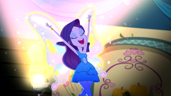 Size: 1366x768 | Tagged: safe, screencap, rarity, a photo booth story, equestria girls, g4, my little pony equestria girls: summertime shorts, clothes, dress, dress interior, fall formal outfits, female, geode of super strength, glimmer wings, happy, magical geodes, smiling, solo, sparkly wings, textless