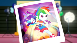 Size: 1366x768 | Tagged: safe, screencap, rainbow dash, rarity, a photo booth story, equestria girls, g4, my little pony equestria girls: summertime shorts, angry, dragging, fall formal outfits, female, grab, gritted teeth, hurry, photography, pulling, running, screaming, solo