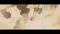 Size: 1280x720 | Tagged: safe, screencap, pinkie pie, spike, dragon, g4, my little pony: the movie, falling, klugetown, screaming