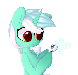 Size: 2553x2457 | Tagged: safe, artist:cienneart, lyra heartstrings, parasprite, pony, unicorn, g4, cheek fluff, chest fluff, colored pupils, ear fluff, female, heart eyes, high res, mare, shoulder fluff, simple background, smiling, solo, white background, wingding eyes