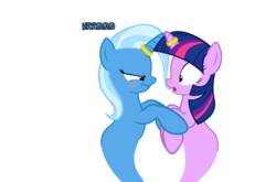 Size: 1050x692 | Tagged: safe, artist:navitaserussirus, trixie, twilight sparkle, genie, asktwixiegenies, g4, female, lesbian, ship:twixie, shipping