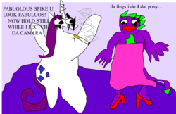 Size: 2035x1317 | Tagged: safe, artist:jacobfoolson, rarity, spike, dragon, g4, 1000 hours in ms paint, cigarette, clothes, crossdressing, dress, high heels, lipstick, shoes, smoking