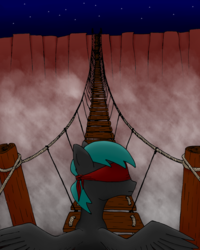 Size: 1000x1250 | Tagged: safe, artist:aeg0rn, oc, oc only, oc:discreet eye, pegasus, pony, blindfold, bridge, solo