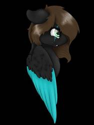 Size: 384x512 | Tagged: safe, artist:lilrandum, oc, oc only, oc:night thunder, pegasus, pony, black background, bust, colored wings, female, mare, multicolored wings, portrait, simple background, solo