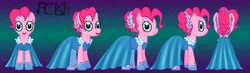 Size: 3600x1050 | Tagged: safe, artist:kelseyleah, pinkie pie, earth pony, pony, g4, blue, clothes, dress, female, pink, solo, turnaround