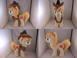 Size: 1597x1199 | Tagged: safe, artist:little-broy-peep, braeburn, earth pony, pony, g4, clothes, hat, hatless, irl, male, missing accessory, photo, plushie, solo, stallion, vest