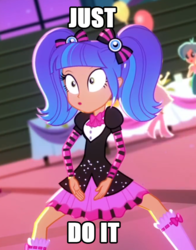 Size: 668x851 | Tagged: safe, edit, edited screencap, screencap, pixel pizazz, tennis match, a photo booth story, equestria girls, g4, my little pony equestria girls: summertime shorts, crossing the memes, image macro, just do it, meme, pixel pizazz's haka, shia labeouf, solo focus