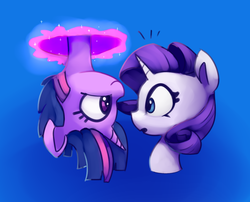 Size: 1825x1471 | Tagged: safe, artist:lilfunkman, rarity, twilight sparkle, pony, g4, cute, female, imminent boop, lesbian, portal, ship:rarilight, shipping, surprised