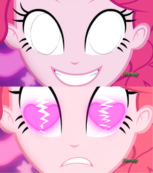 Size: 1280x1443 | Tagged: safe, edit, edited screencap, screencap, pinkie pie, coinky-dink world, equestria girls, g4, my little pony equestria girls: summertime shorts, frown, heart, heart eyes, heartbreak, inverted mouth, pinkie's eyes, sad, shipping denied, subversion, subverted meme, template, white eyes, wingding eyes