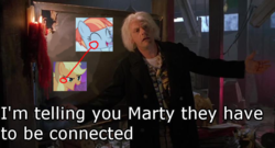 Size: 847x456 | Tagged: safe, applejack, windy whistles, g4, back to the future, conspiracy theory, doc brown, meme